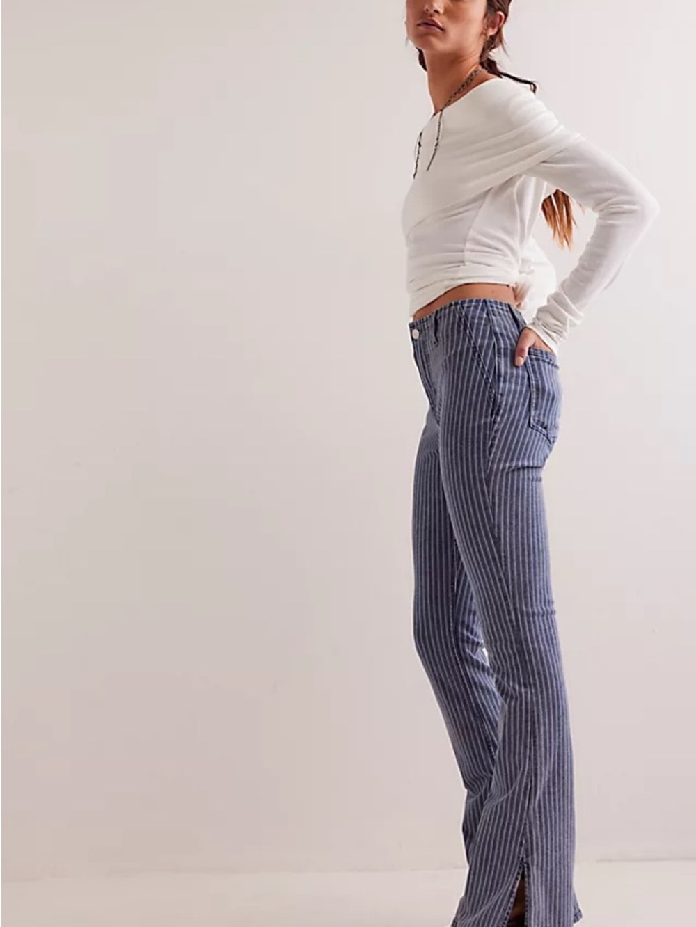 We The Free Blue Pinstripe Wide-Leg Jeans - Picture 3 of 13